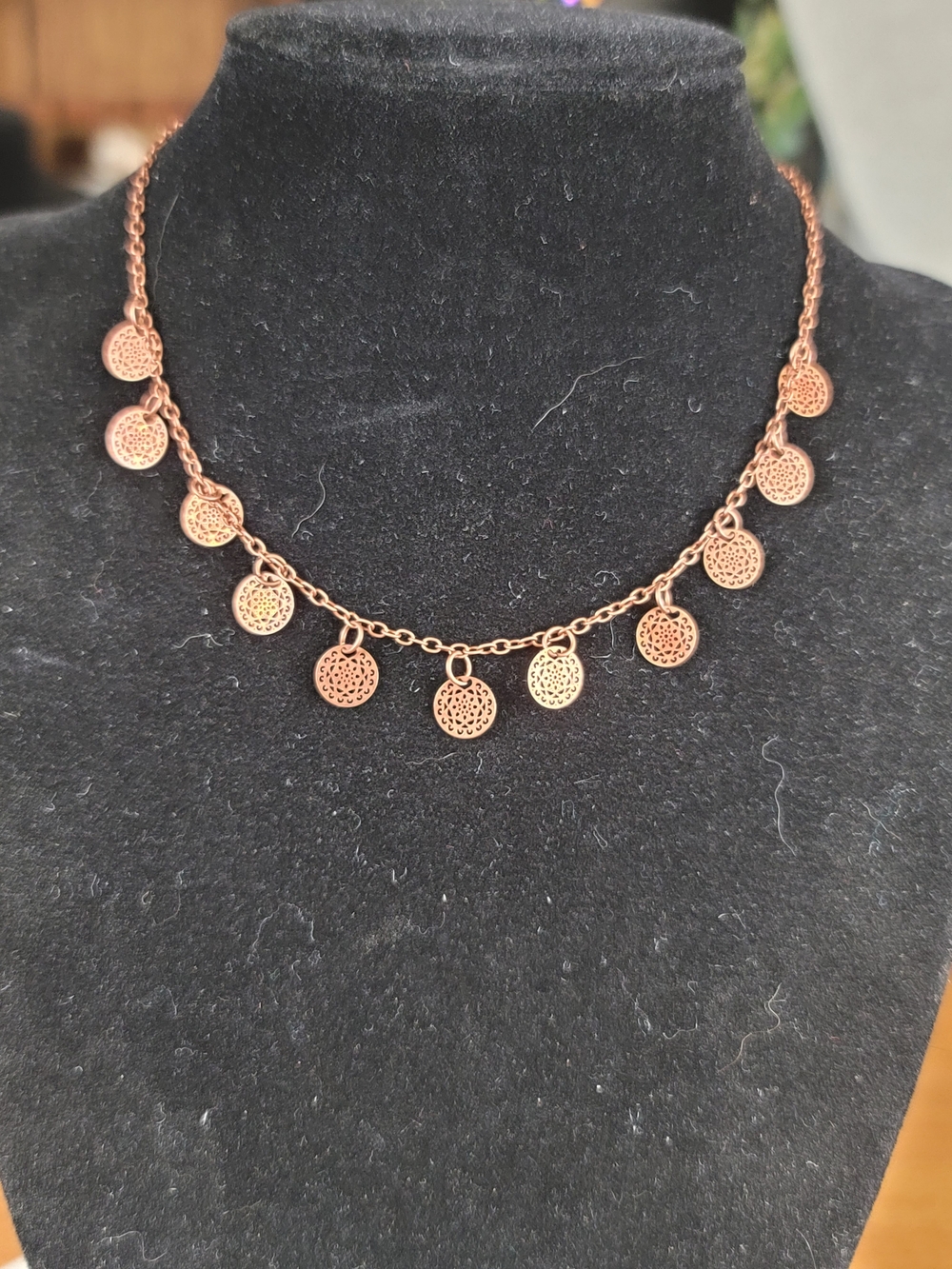 Delicate Copper Disc Charm Choker Necklace